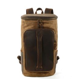 Bags M267 New Vintage Bucket Oil Waxed Canvas Leather Backpack Large Capacity Teenager Travelling Waterproof Daypacks Laptops Rucksack