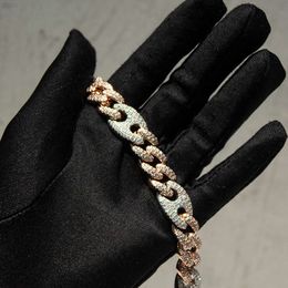 Full Ice Moissanite Men Bracelet 15mm Wide Double Row Honeycomb Inlaid Moissanite Cuban Link Chain Bracelet