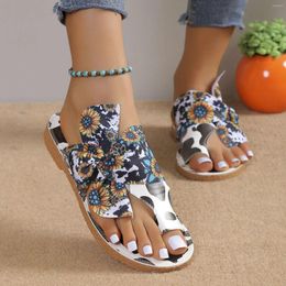 Slippers Ladies Flat Bottom Set Toe Fashion Bow Flower Beach Sandals Slides For Women