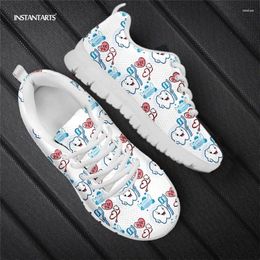 Casual Shoes INSTANTARTS Women's Love Cartoon Tooth Patttern Lace Up Flats Female Customised Sneaker Light Mesh Zapatos Mujer