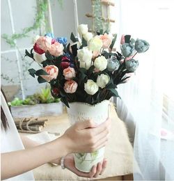Decorative Flowers 2pcs/lot 6 Flower Heads Artificial PE Rose Branch Wedding Party Supplies Home Office Simulation Decorations