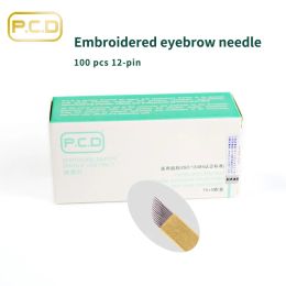 Machine 100 Pcs PCD 12 Pin Permanent Makeup Eyebrow Tatoo Blade Microblading Needles For 3D Embroidery Manual Tattoo Pen C0