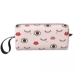 Cosmetic Bags Pink Eyes Lips Hearts Makeup Bag Pouch Zipper Cute Cartoon Boho Toiletry Organiser Storage Purse Men Women