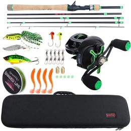 Accessories Sougayilang 8.1:1 High Speed Baitcsting Reel Rod Full Kit 1.82.4m Carbon Fibre Casting Rod Set Fishing Line Lures Hooks Combo