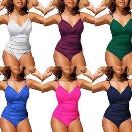New One-piece Swimsuit Solid Colour Hard Bag Cross Swimsuit Pleated Belly Covering Sexy Backless Bikini Swim