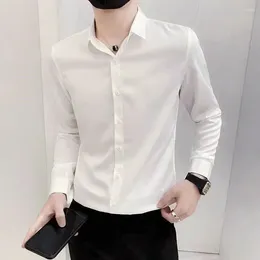 Men's Dress Shirts Man Shirt Plain Oversize White For Men Business Korean Clothes Summer Asia Fashion 2024 In Designer Xxl Silk