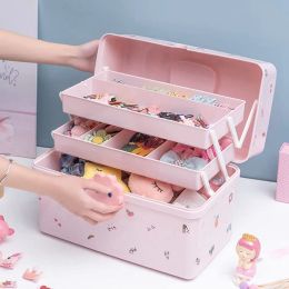 Bins Portable Hair Accessories Storage Box Baby Head Rope Hairpin Rubber Band Jewelry Dressing Jewelry Case Darling Bedroom Organizer