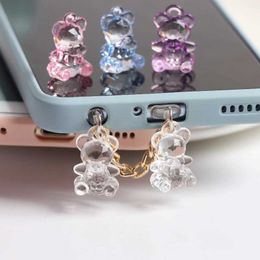 Cell Phone Anti-Dust Gadgets Acrylic Bear Dust Plug Charm Kawaii Cute Charge Port Plug For iPhone 3.5MM Jack Anti Dust Cap Phone Dust Protection Stopper Y240423