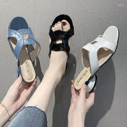 Slippers Fashion Party Shoes For Women Brown Green Ostrich Toe Flat Work And Beach Summer 88j