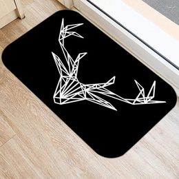 Carpets Nordic Black Geometric Bath Kitchen Entrance Door Mat Coral Velvet Carpet Doormat Indoor Floor Mats Anti-Slip Rug Home Decor