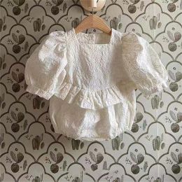 One-Pieces Vintage Baby Girls Lace Romper Short Puff Sleeve Infant Baby Bodysuit for Toddler Girls Clothing Children Overalls Baby Stuff