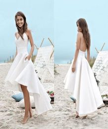Summer Beach High Low Wedding Dresses Spaghetti Straps A Line Short Front Long Back Backless White Chiffon Vestidos De Novia7432413