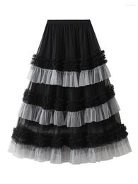Skirts 2024 Fashion Women Tulle Tutu Skirt Contrast Colors Elastic Layered Mesh Fairy A-Line For Beach Party Streetwear