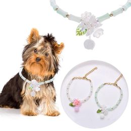 Dog Collars Retro Style Rice Bead Flower Pendant Cat Necklace Adjustable Sweet Pet Collar Jewelry Suitable For Pets To Dress Up Decorate