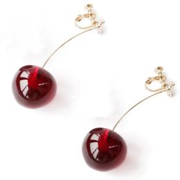 Earrings Clear Resin Cherry Earrings for Women Girl Gold Colour Alloy Transparent Green Pink Purple Red Cherry Clip Earrings Party Jewellery