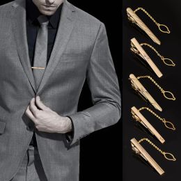 Clips New Metal Gold Color Tie Clip With Chain For Men Wedding Necktie Tie Clasp Clip Gentleman Ties Bar Tie Pin For Men's Accessories