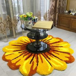 Carpet Tufting Chrysanthemum Rug Super Soft Plush Sunflower Carpet Non Slip Floor Flower Mat Bedroom Chair Bedside Pad Home Decor T240422