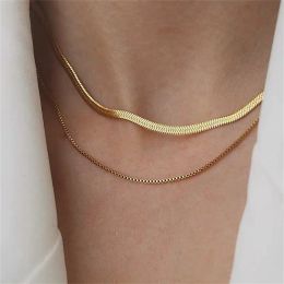 Necklaces Fashion Multilayer Snake Chain Necklaces For Women Gold Colour Herringbone Choker Clavicle Neck Chains 2023 Trendy Jewellery Gifts