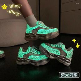 Casual Shoes Thick Sole Sports Women's Fashion Breathable Rhinestone Inlaid Luxury Original Design Glow