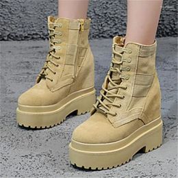 Boots Military Women Suede Leather Ankle Platform Wedge High Heel Buckle Lace Up Combat Oxfords Creepers Punk Goth Casual Party