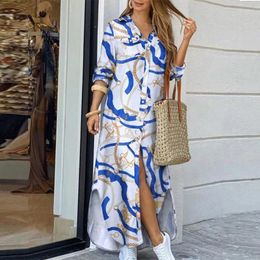 Casual Dresses Long Shirt Dress Spring Autumn Women Sleeve Maxi Laides Turn-down Collar Office Robe Longue