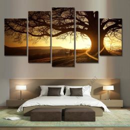 5 Panel Sunset Tree Canvas Painting for Living Room Natural Scenery Wall Decor Landscape Home Decoration Wall Art Cuadros