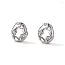 Stud Earrings Real 925 Sterling Silver Irregular Wrinkled Ellipse For Women Light Luxury Fine Jewelry Minimalist Accessories