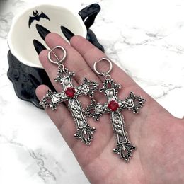 Hoop Earrings Gothic Large Silver Colour Tone Jewel Cross With Black Punk Hallowmas Jewellery Gorgeous Wedding Statement Women