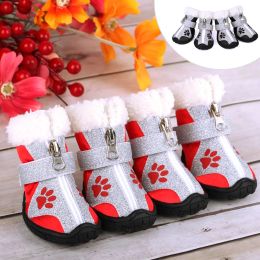 Shoes 4pcs/set Pet Dog Shoes Winter Warm Dog Boots Snow Rain Pets Booties Antislip Socks Footwear For Medium Large Dogs Pet Products