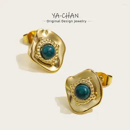 Stud Earrings YACHAN Trendy Irregular Stainless Steel For Women Vintage Dark Green Stone Aesthetic 18K Gold Plated Jewelry