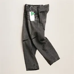 Men's Jeans 15oz Black Gray Cut Hole Distressed Washed For Men Vintage Casual Amekaji Denim Pants Cotton Straight High Quality
