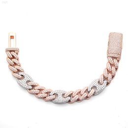 15mm Rose Gold 2 Tone Pig Nose Fine Jewelry S925 Silver Cuban Link Chain Bracelet Vvs1 Moissanite Necklace Iced Out Bracelet