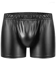 Underpants Faux PU Leather Boxershorts Men Underwear Tight Convex Pouch Mens Boxer Briefs Shorts Sexy Trunks Lingerie