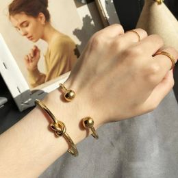 Strands Charm Ball Cuff Bangle Women Bracelet Stainless Steel Gold Color Stackable Daily fashion Jewelry