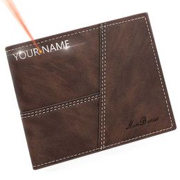 Money Clips New Men Short Wallets Free Name Engraving Vintage Card Holder Small Male Purse Slim Coin Pocket PU Leather Wallet For Man Y240422