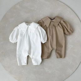 One-Pieces 2022 Autumn Newborn Baby Boy Fashion Turndown Collar Full Sleeves Comfortable Jumpsuit Girl Solid Cotton Romper One Piece