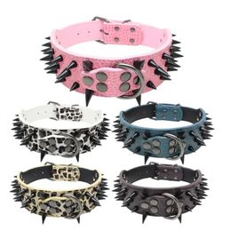 2 Wide Sharp Spiked Studded Leather Dog Collars Pitbull Bulldog Big Collar Adjustable for Medium Large Dogs Boxer XS S M L 240418