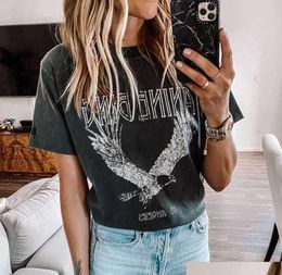 WomenS T-Shirt Super Chic Summer Round Neck Plover Cotton Womens Black Bing Eagle Print Tee Za Drop Delivery Apparel Clothing Tops T Dhnkt669