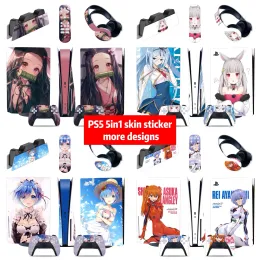 Stickers Girls design 5 in 1 Full Set Skin For PS5 Disk Console Sticker Decal For PS5 Controller Charge Stand & Headset & Remote