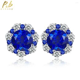 Stud Earrings PuBang Fine Jewelry Solid 925 Sterling Silver Blue Sapphire Created Moissanite Luxury For Women Gift Drop