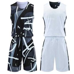 Fans Tops Tees 2021 New Double-side Basketball Jerseys Men Reversible Basketball Jersey Custom Youth Sports Uniforms Breathable Training suits Y240423