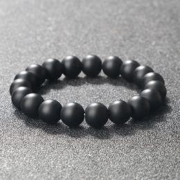 Strands Natural Stone Bracelet Men 6/8/10mm White Black Dull Polish Matte Onyx Agates Shiny Round Beads Yoga Jewellery Bracelets for Women