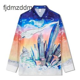 Fashion Designer Men's and Women's Shirts Autumn Brand Long Sleeved Shirt High Street Leisure Print Cloud Plane Beach Cardigan for Men