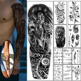 Tattoos 11pcs Full Arm Tattoo Sticker Large Flower Arm English Letter Flower Butterfly Sketch Line Waterproof Tattoo Sticker Paper