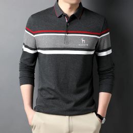 Shirts Hazzys Men's Golf Clothing Autumn/winter Thin Long Sleeve Striped Polo Shirt Korean Version Colour Patchwork Lapel Shirt