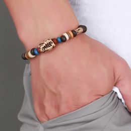 Strands Rotating Fish Bone Beaded Bracelet Original Tribal Jewellery for Men Surfer Jewellery Adjustable