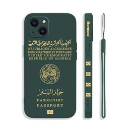 Cell Phone Bumpers Algeria Passport Phone Case For iPhone 15 14 13 12 11 Pro Max Mini X XR XS MAX SE20 6 6S 7 8 Plus Silicone Cases with Hand Strap Y240423