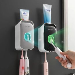 Heads Automatic Toothpaste Dispenser WallMounted Bathroom Toothpaste Squeezer PunchFree Toothbrush Holder Rack Bathroom Accessories