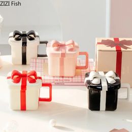 Creative Gift Box Shape Mug Ceramic Water Cup Couple Afternoon Tea Coffee Set Nordic Home Breakfast Milk Girlfriend 240418