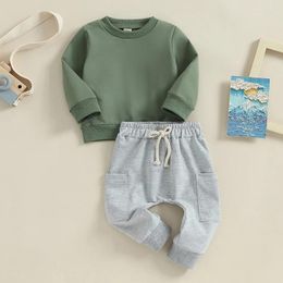 Clothing Sets Toddler Baby Girls Boys Outfits Solid Colour Long Sleeve Crewneck Sweatshirts Top Casual Pants Set 2Pcs Fall Clothes